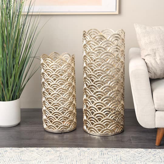 Gold Aluminum Art Deco Arch Vase Set